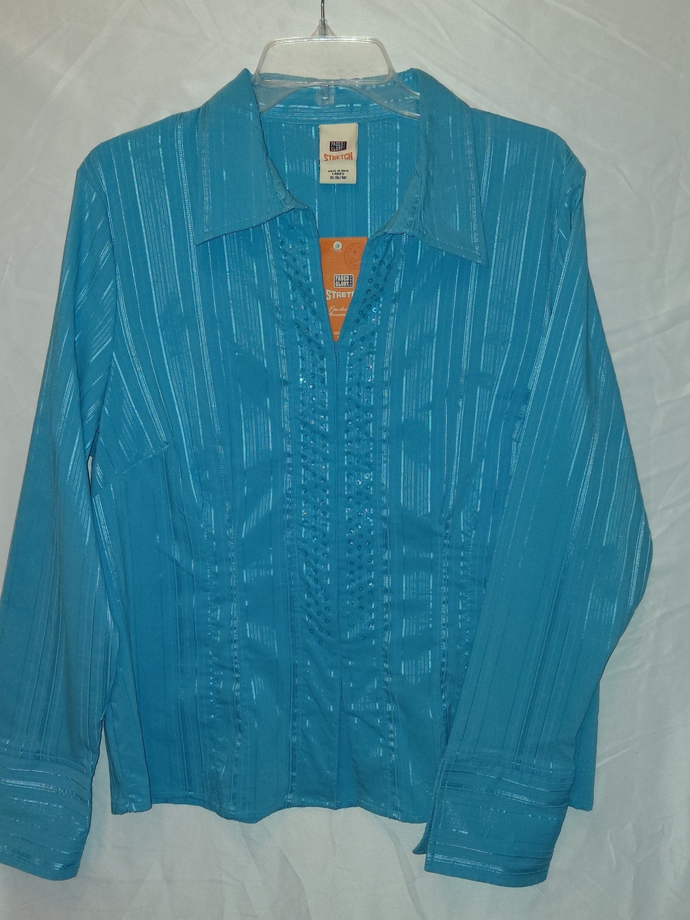 Faded Glory Turquoise Striped Button-Front Blouse #2485